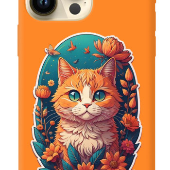 iPhone 15 Pro Silikon Kılıf Turuncu Kedi