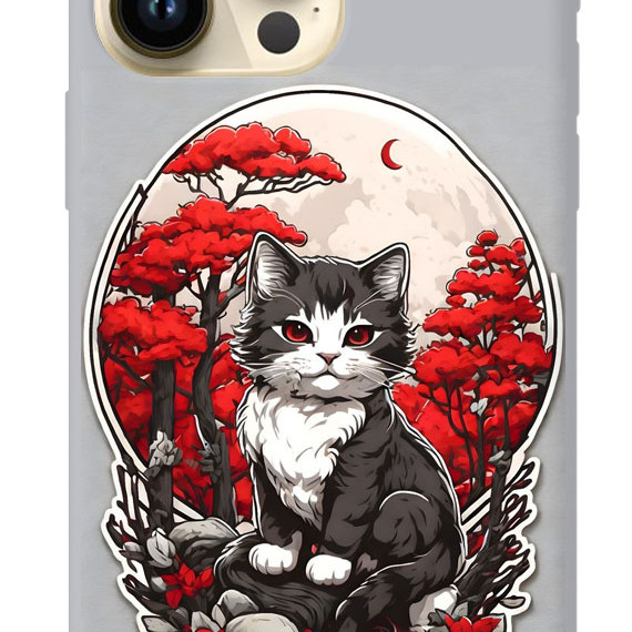 iPhone 13 Pro Silikon Kılıf Gri Kedi