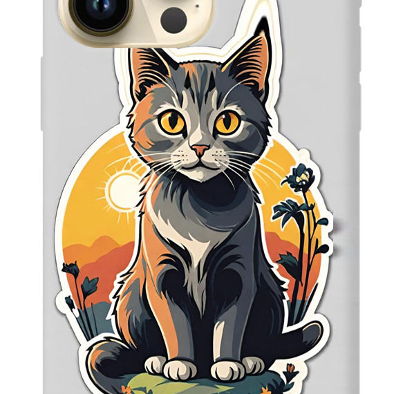 iPhone 12 Pro Silikon Kılıf Gri Tablo Kedi