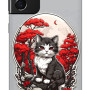 Samsung Galaxy S21 Ultra Silikon Kılıf Gri Kedi